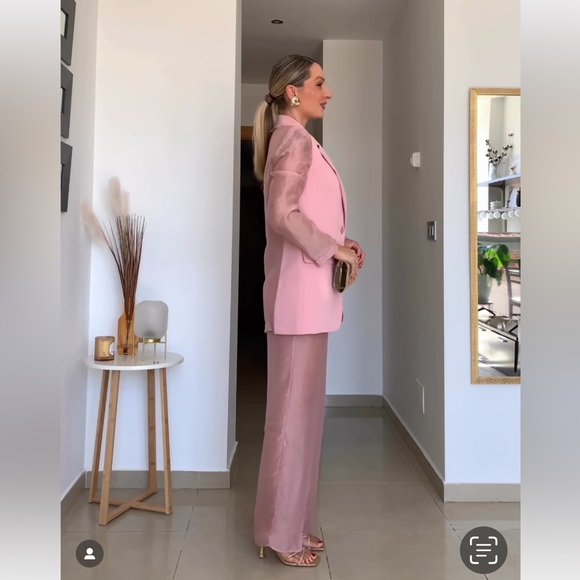 ZARA 2 PIECES SET MIXED ORGANZA BLAZER AND MIXED ORGANZA STRAIGHT LEG PANTS - Picture 6 of 16